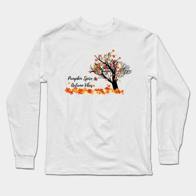 Hello Autumn Pumpkin Spice and Autumn Vibes Autumn Tree Long Sleeve T-Shirt by EndlessDoodles